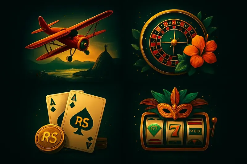 Montagem de jogos de cassino com Aviator, roleta, blackjack e slots em estilo brasileiro